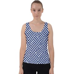 Blue And White Abstract Stripes Velvet Tank Top