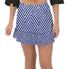 Blue And White Abstract Stripes Fishtail Mini Chiffon Skirt