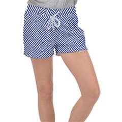 Blue And White Abstract Stripes Women s Velour Lounge Shorts