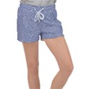 Blue and White Abstract Stripes Women s Velour Lounge Shorts View1