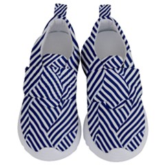 Blue And White Abstract Stripes Kids  Velcro No Lace Shoes