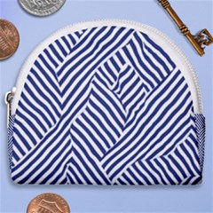 Blue And White Abstract Stripes Horseshoe Style Canvas Pouch