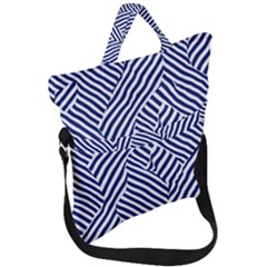 Blue And White Abstract Stripes Fold Over Handle Tote Bag