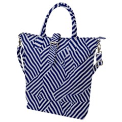 Blue And White Abstract Stripes Buckle Top Tote Bag