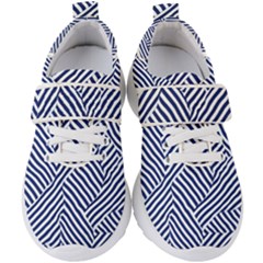 Blue And White Abstract Stripes Kids  Velcro Strap Shoes