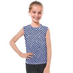 Blue And White Abstract Stripes Kids  Mesh Tank Top