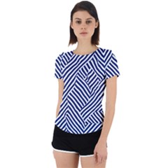 Blue And White Abstract Stripes Back Cut Out Sport T-shirt