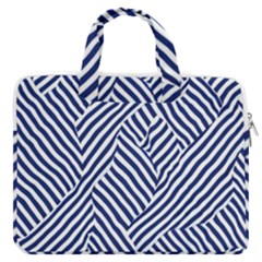 Blue And White Abstract Stripes Macbook Pro 15  Double Pocket Laptop Bag 