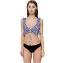 Blue and White Abstract Stripes Low Cut Ruffle Edge Bikini Top View1