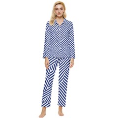 Blue And White Abstract Stripes Womens  Long Sleeve Velvet Pocket Pajamas Set