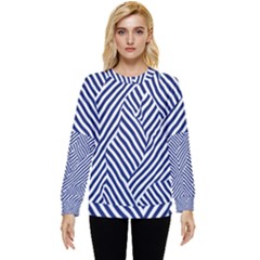 Blue And White Abstract Stripes Hidden Pocket Sweatshirt