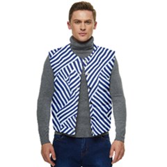 Blue And White Abstract Stripes Men s Button Up Puffer Vest	