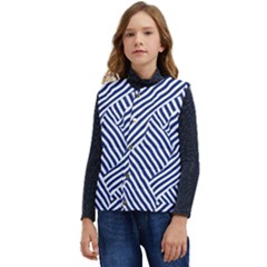 Blue And White Abstract Stripes Kid s Button Up Puffer Vest	