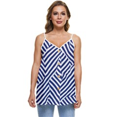 Blue And White Abstract Stripes Casual Spaghetti Strap Chiffon Top