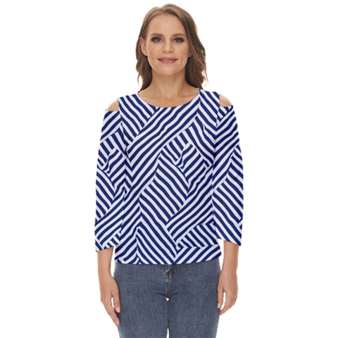 Blue And White Abstract Stripes Cut Out Wide Sleeve Top by SpinnyChairDesigns