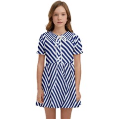 Blue And White Abstract Stripes Kids  Sweet Collar Dress