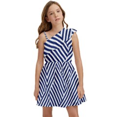 Blue And White Abstract Stripes Kids  One Shoulder Party Dress