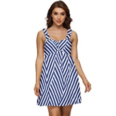 Blue And White Abstract Stripes Ruffle Strap Babydoll Chiffon Dress