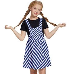 Blue And White Abstract Stripes Kids  Apron Dress