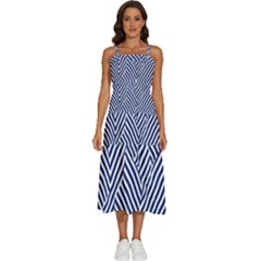 Blue And White Abstract Stripes Sleeveless Shoulder Straps Boho Dress