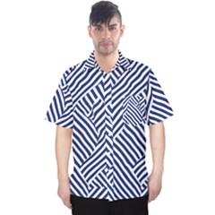 Blue And White Abstract Stripes Men s Hawaii Shirt