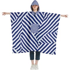 Blue And White Abstract Stripes Women s Hooded Rain Ponchos