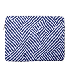 Blue And White Abstract Stripes 15  Vertical Laptop Sleeve Case With Pocket