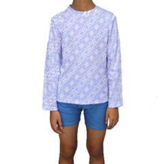 Light Purple And White Floral Pattern Kids  Long Sleeve Swimwear