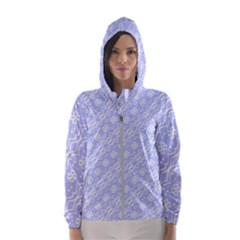 Light Purple And White Floral Pattern Women s Hooded Windbreaker