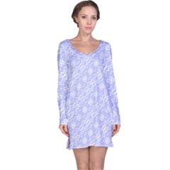 Light Purple And White Floral Pattern Long Sleeve Nightdress