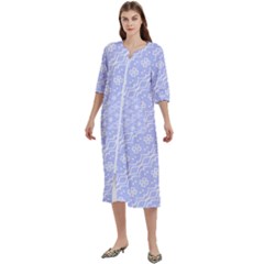 Light Purple And White Floral Pattern Women s Cotton 3/4 Sleeve Nightgown