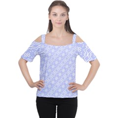 Light Purple And White Floral Pattern Cutout Shoulder T-shirt