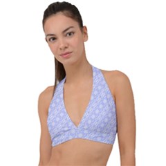 Light Purple And White Floral Pattern Halter Plunge Bikini Top