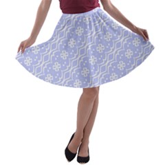 Light Purple And White Floral Pattern A-line Skater Skirt