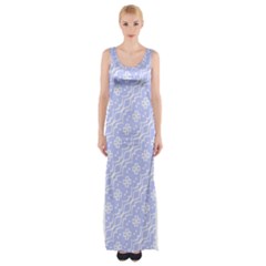 Light Purple And White Floral Pattern Thigh Split Maxi Dress