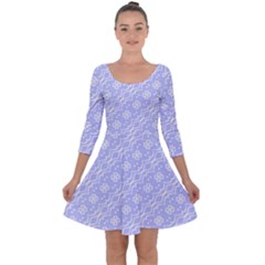 Light Purple And White Floral Pattern Quarter Sleeve Skater Dress