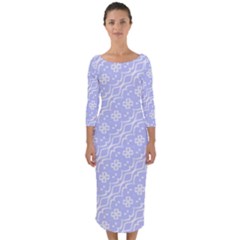 Light Purple And White Floral Pattern Quarter Sleeve Midi Bodycon Dress