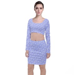 Light Purple And White Floral Pattern Long Sleeve Crop Top & Bodycon Skirt Set