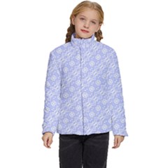 Light Purple And White Floral Pattern Kids  Puffer Bubble Jacket Coat