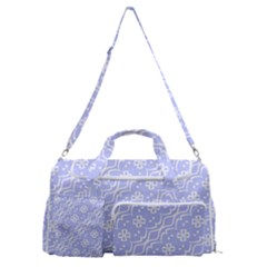 Light Purple And White Floral Pattern Sports Gym Duffle Bag With Shoe Compartment