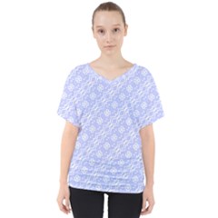 Light Purple And White Floral Pattern V-neck Dolman Drape Top