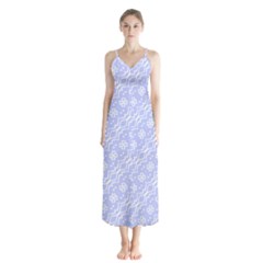 Light Purple And White Floral Pattern Button Up Chiffon Maxi Dress