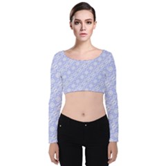 Light Purple And White Floral Pattern Velvet Long Sleeve Crop Top