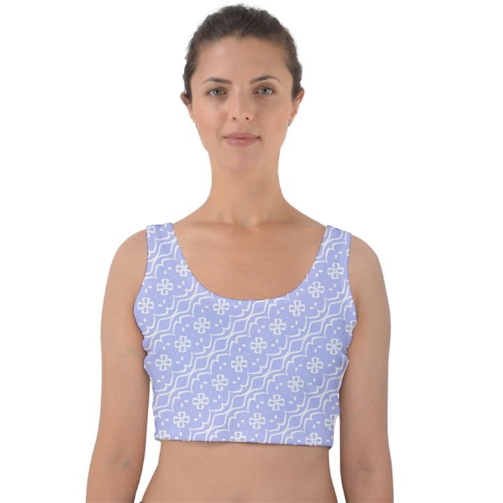 Light purple and white floral pattern Velvet Crop Top