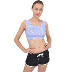 Light Purple And White Floral Pattern V-back Sports Bra