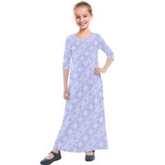 Light Purple And White Floral Pattern Kids  Quarter Sleeve Maxi Dress