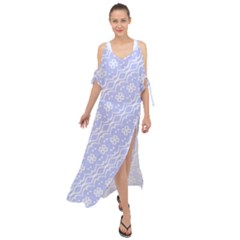 Light Purple And White Floral Pattern Maxi Chiffon Cover Up Dress