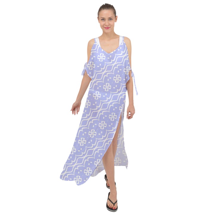 Light purple and white floral pattern Maxi Chiffon Cover Up Dress