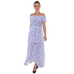 Light Purple And White Floral Pattern Off Shoulder Open Front Chiffon Dress