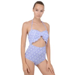 Light Purple And White Floral Pattern Scallop Top Cut Out Swimsuit